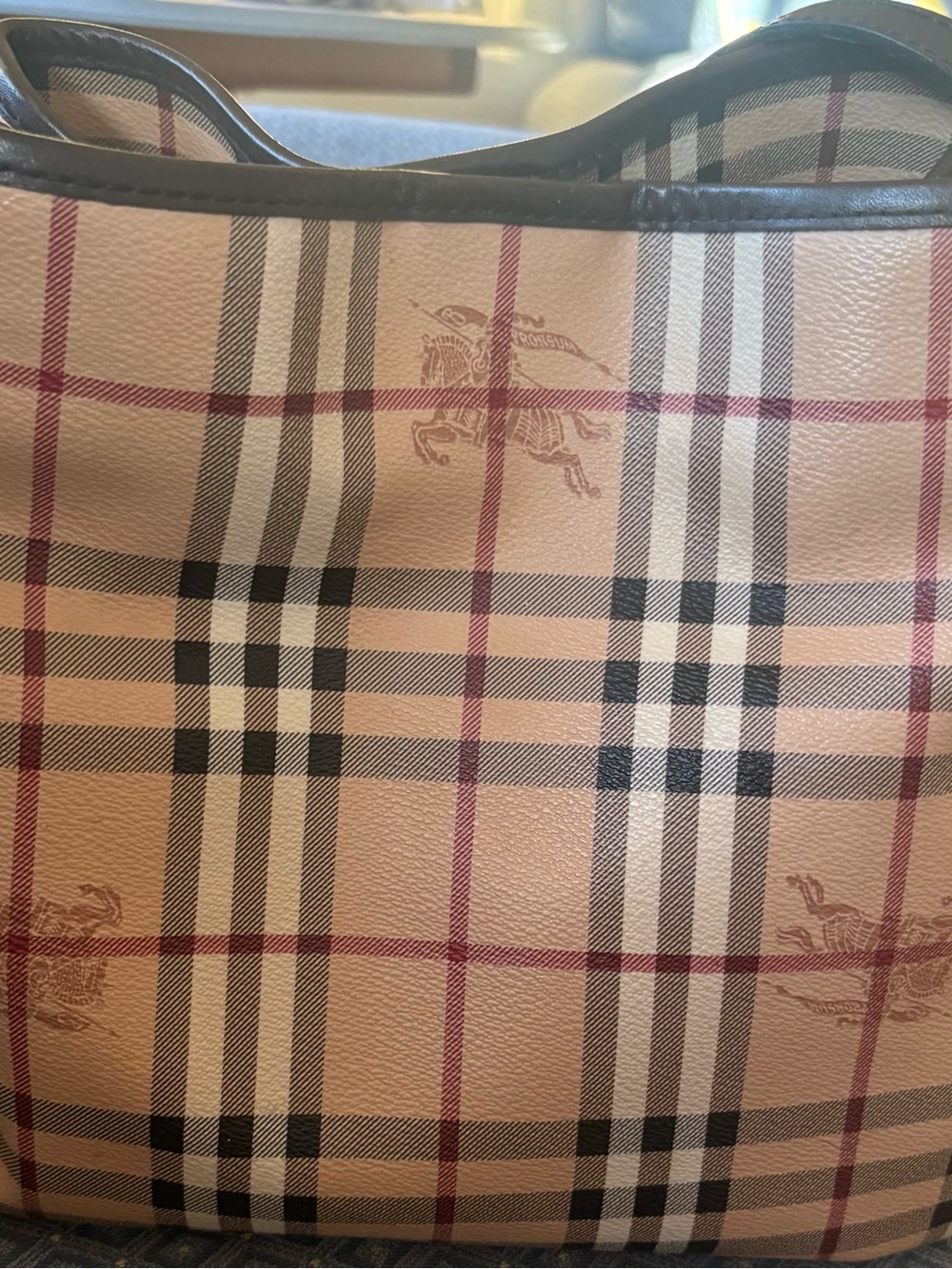 Authentic Burberry Beige Nova Check Tote with Dark Brown Leather and Gold Accent - Picture 4 of 11